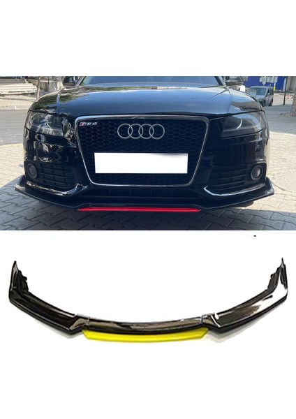 Audi A4 B8 Sarı Renkli Şeritli Dilli Ön Lip 4 Prç Parlak Siyah Abs
