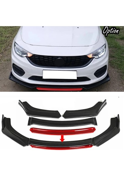 Fiat Egea Tipo Kırmızı Renkli Şeritli Dilli Ön Lip 4 Prç Parlak Siyah Abs