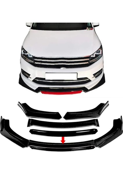 Vw Caddy Siyah Renkli Şeritli Dilli Ön Lip 4 Prç Parlak Siyah Abs 2010-2015