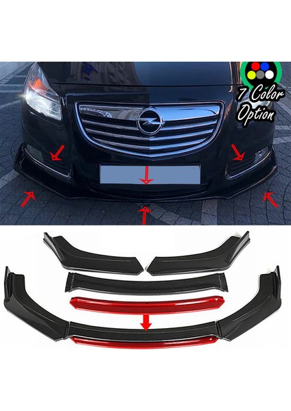 Opel Insignia Kırmızı Renkli Şeritli Dilli Ön Lip 4 Prç Parlak Siyah Abs 2010 - 2016