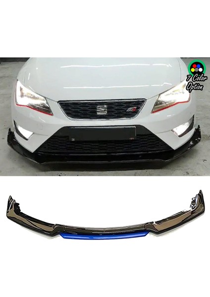 Seat Leon Fr Mavi Renkli Şeritli Dilli Ön Lip 4 Prç Parlak Siyah Abs