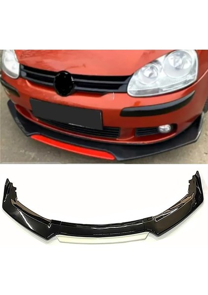 Vw Golf Mk6 Beyaz Renkli Şeritli Dilli Ön Lip 4 Prç Parlak Siyah Abs