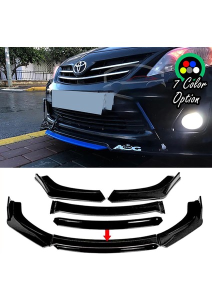 Toyota Corolla 2015 - 2017 Siyah Renkli Şeritli Dilli Ön Lip 4 Prç Parlak Siyah Abs
