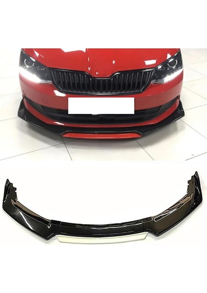 Skoda Fabia Beyaz Renkli Şeritli Dilli Ön Lip 4 Prç Parlak Siyah Abs