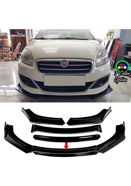 Fiat Linea Siyah Renkli Şeritli Dilli Ön Lip 4 Prç Parlak Siyah Abs 2006 - 2015