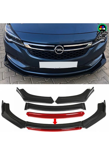 Opel Astra K Kırmızı Renkli Şeritli Dilli Ön Lip 4 Prç Parlak Siyah Abs
