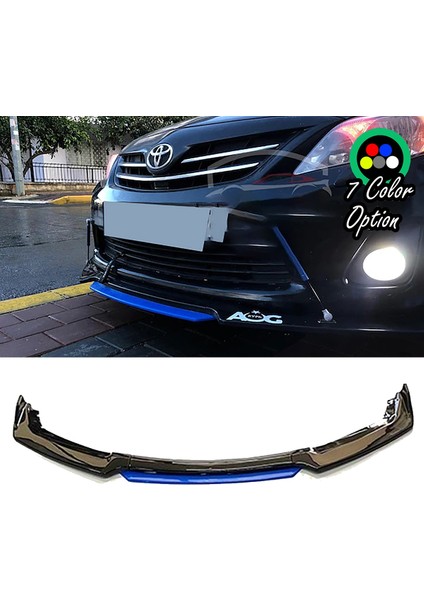 Toyota Corolla 2015 - 2017 Mavi Renkli Şeritli Dilli Ön Lip 4 Prç Parlak Siyah Abs