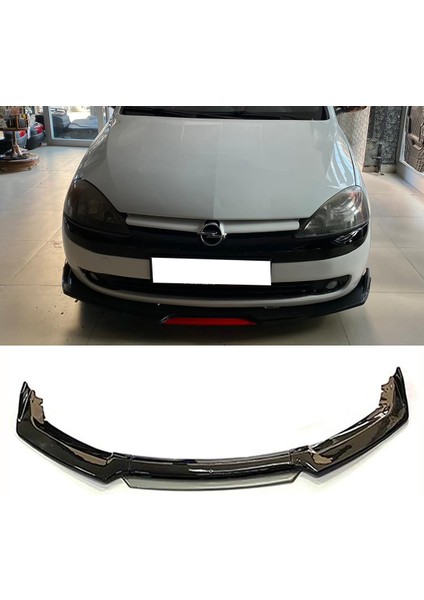 Opel Corsa C Gri Renkli Şeritli Dilli Ön Lip 4 Prç Parlak Siyah Abs