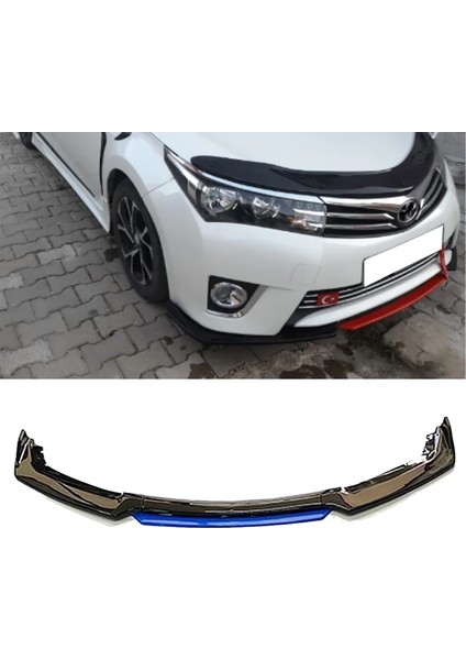 MKG Otomotiv Toyota Corolla 2009-2014 Mavi Renkli Şeritli Dilli Ön Lip 4 Prç Parlak Siyah Abs