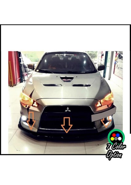 Mitsubishi Lancer Evo Siyah Renkli Şeritli Dilli Ön Lip 4 Prç Parlak Siyah Abs
