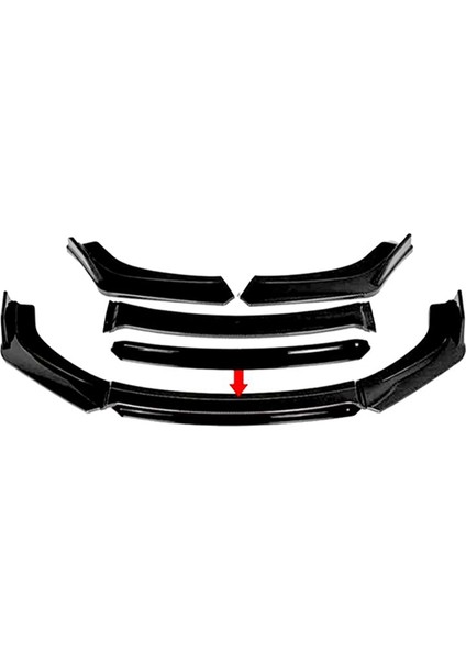 Mitsubishi Lancer Evo Siyah Renkli Şeritli Dilli Ön Lip 4 Prç Parlak Siyah Abs