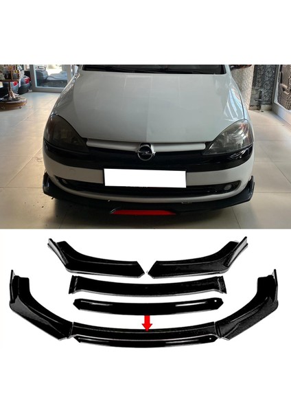 Opel Corsa C Siyah Renkli Şeritli Dilli Ön Lip 4 Prç Parlak Siyah Abs