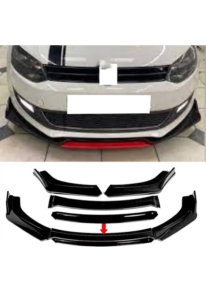Vw Polo Mk5 Siyah Renkli Şeritli Dilli Ön Lip 4 Prç Parlak Siyah Abs