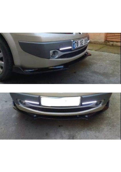 Renault Megane Mk2 Sarı Renkli Şeritli Dilli Ön Lip 4 Prç Parlak Siyah Abs 2002 - 2009