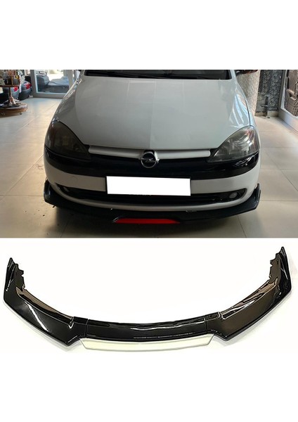 Opel Corsa C Beyaz Renkli Şeritli Dilli Ön Lip 4 Prç Parlak Siyah Abs