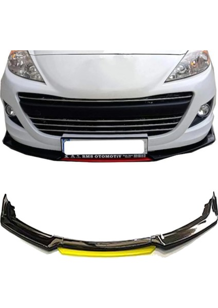 Peugeot 307 Sarı Renkli Şeritli Dilli Ön Lip 4 Prç Parlak Siyah Abs