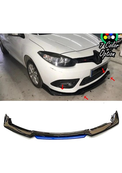 Renault Fluence Mavi Renkli Şeritli Dilli Ön Lip 4 Prç Parlak Siyah Abs 2009 - 2016