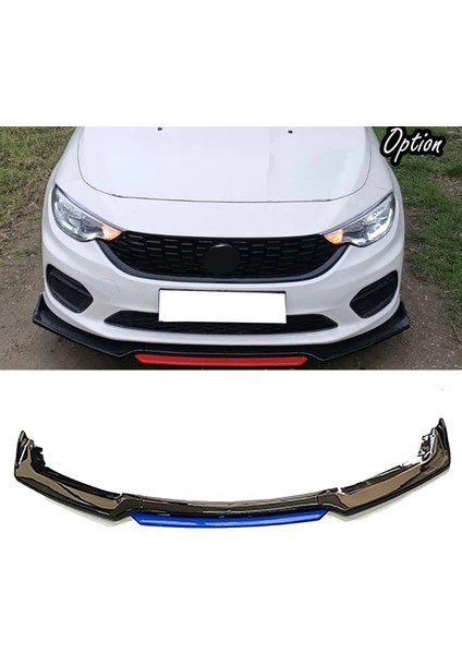 Fiat Egea Tipo Mavi Renkli Şeritli Dilli Ön Lip 4 Prç Parlak Siyah Abs