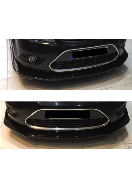 Ford Focus Mk2 Sarı Renkli Şeritli Dilli Ön Lip 4 Prç Parlak Siyah Abs 2004 - 2010