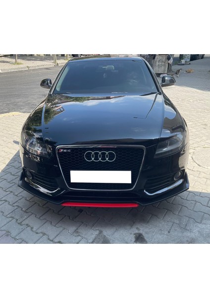 Audi A4 B8 Mavi Renkli Şeritli Dilli Ön Lip 4 Prç Parlak Siyah Abs