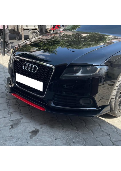 Audi A4 B8 Mavi Renkli Şeritli Dilli Ön Lip 4 Prç Parlak Siyah Abs