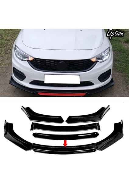 Fiat Egea Tipo Siyah Renkli Şeritli Dilli Ön Lip 4 Prç Parlak Siyah Abs