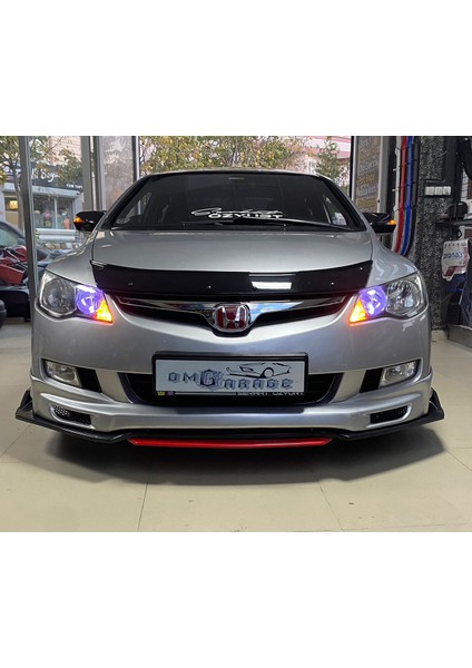 MKG Otomotiv Honda Civic Fd6 Siyah Renkli Şeritli Dilli Ön Lip 4 Prç Parlak Siyah Abs