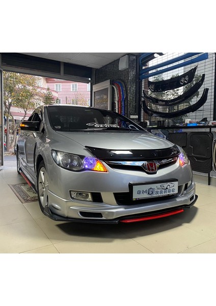 MKG Otomotiv Honda Civic Fd6 Siyah Renkli Şeritli Dilli Ön Lip 4 Prç Parlak Siyah Abs