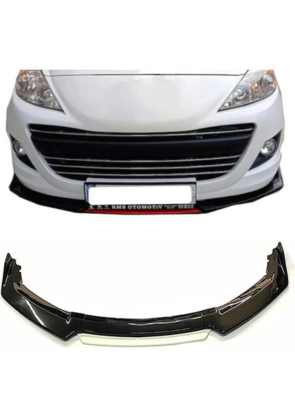 Peugeot 307 Beyaz Renkli Şeritli Dilli Ön Lip 4 Prç Parlak Siyah Abs