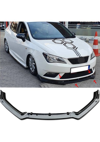 Seat Ibiza Mk4 Ön Lip Parlak Siyah 3 Prç Kulaklı Kırılmaya Dayanıklı Abs 2009 - 2016
