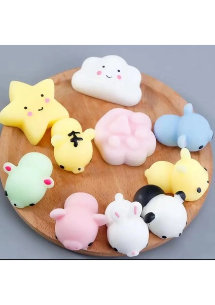 10 Adet Çocuk Squishy Oyuncağı Stres Giderici Hayvan Figürlü Oyuncak