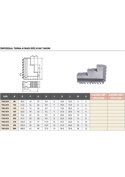 80MM Tos 4 Ayaklı Set Düz Ayak Takımı