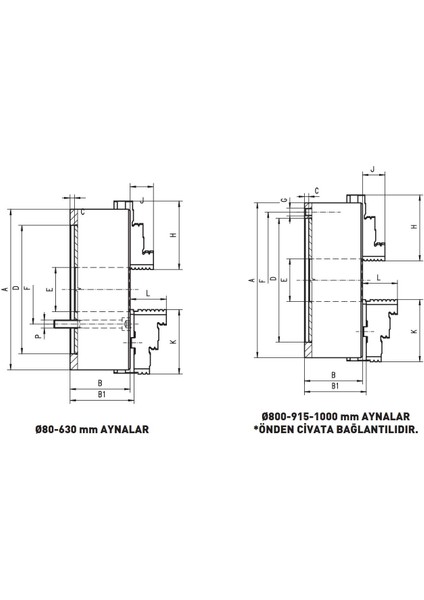 BIS.AYN.400 Bison DIN6350 3 Ayaklı Döküm Gövdeli Torna Aynası