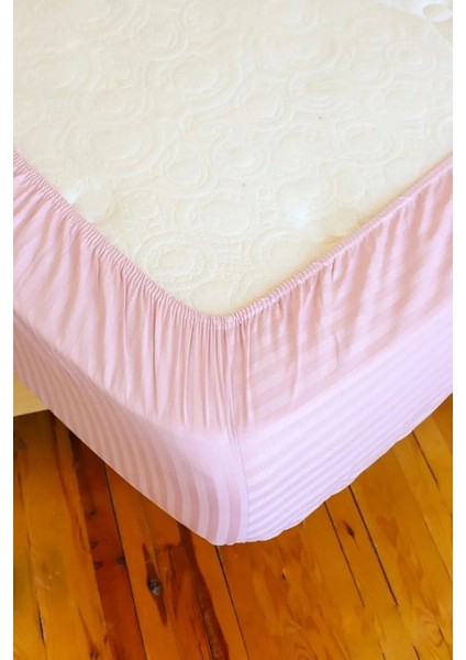 Çizgili Saten 160X200 30LASTIKLI Yatak Çarşafı ve 2 Adet Yastık Kılıfı 50X70 Çift Kişilik Set Pembe fırsatları