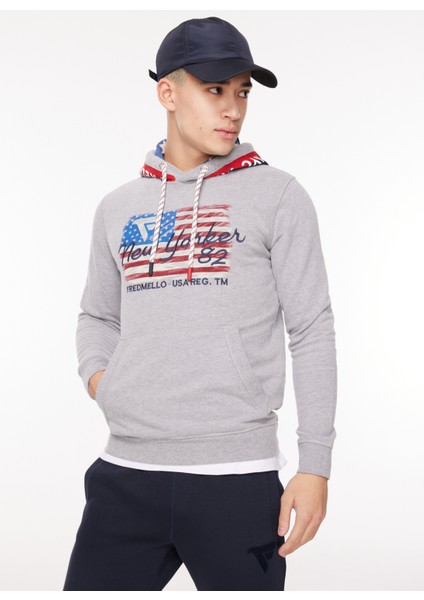 Kapüşon Yaka Gri Melanj Erkek Sweatshırt Fm23W22Fc