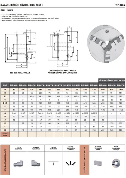 BIS.AYN.315 Bison DIN6350 4 Ayaklı Döküm Gövdeli Torna Aynası modelleri
