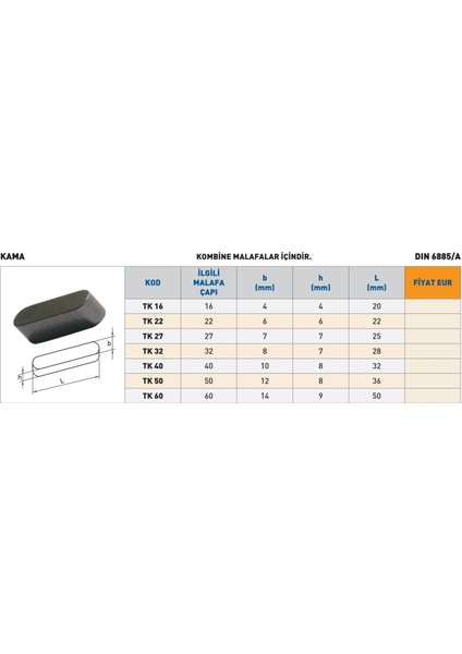 Tk 60 Dın 6885 / A Kama fiyatları