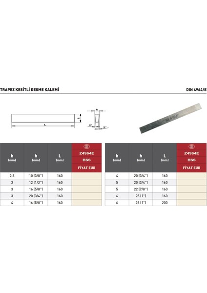 3X12 (1/2'')X160 Poldi DIN4964E Hss Trapez Kesitli Kesme Kalemi