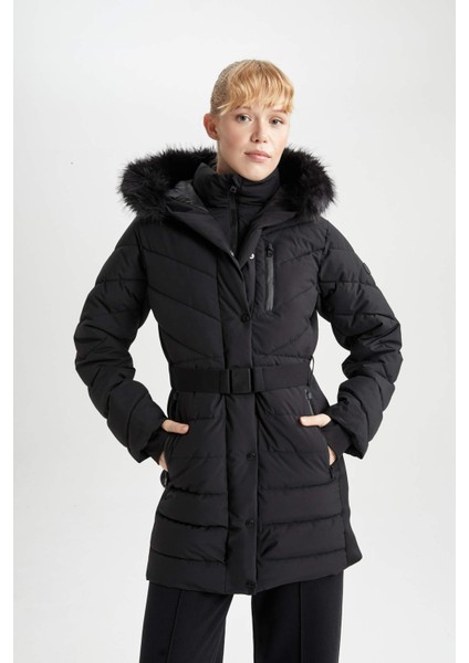 Fit Su İtici Slim Fit Kapüşonlu Suni Kürklü Puffer Şişme Parka A1559AX23WN