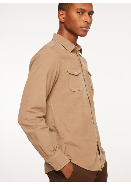 Slim Fit Gömlek Yaka Kahve Erkek Gömlek FM23W04CU