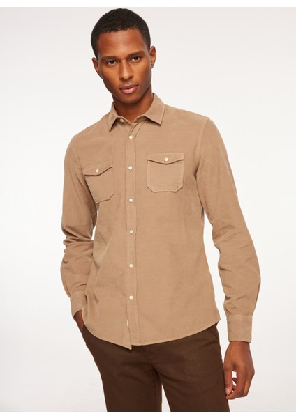 Slim Fit Gömlek Yaka Kahve Erkek Gömlek FM23W04CU fiyatları