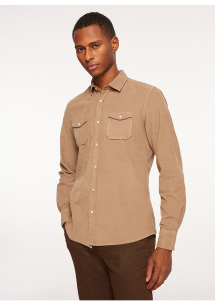 Slim Fit Gömlek Yaka Kahve Erkek Gömlek FM23W04CU fırsatları