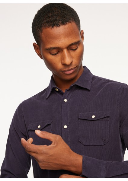 Slim Fit Gömlek Yaka Lacivert Erkek Gömlek FM23W04CU