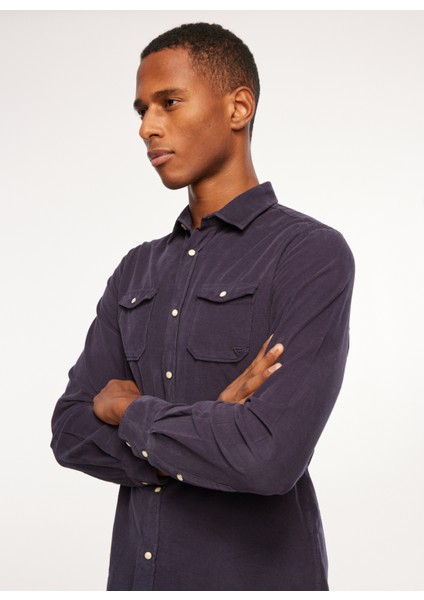 Slim Fit Gömlek Yaka Lacivert Erkek Gömlek FM23W04CU fiyatları