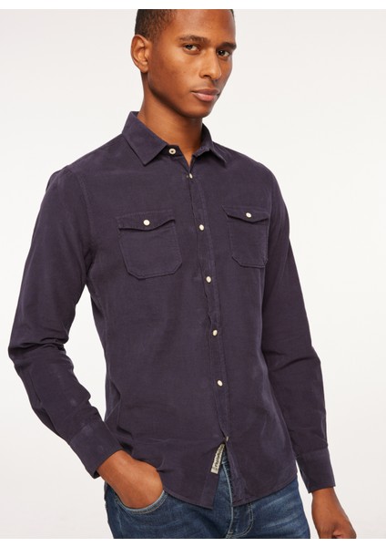 Slim Fit Gömlek Yaka Lacivert Erkek Gömlek FM23W04CU fırsatları