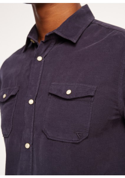 Slim Fit Gömlek Yaka Lacivert Erkek Gömlek FM23W04CU indirimleri