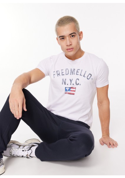 Bisiklet Yaka Beyaz Erkek T-Shirt FM23W11TG