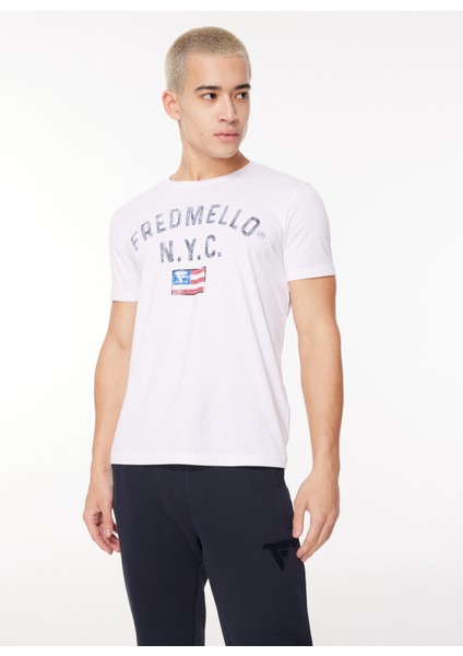 Bisiklet Yaka Beyaz Erkek T-Shirt FM23W11TG fırsatları