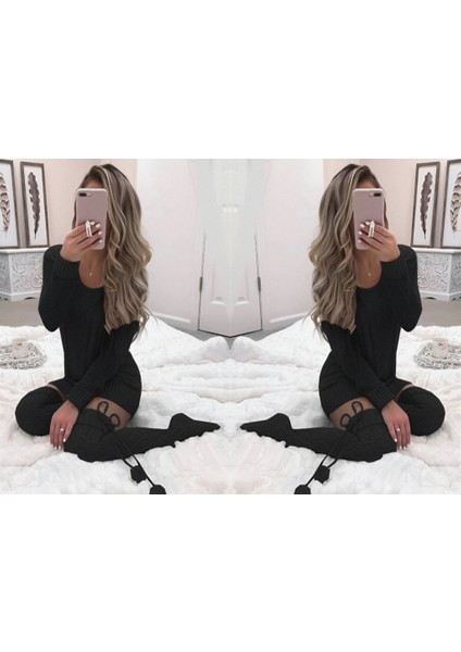 Kadın Uzun Kollu Bisiklet Yaka Triko Elbise Çorapsız modelleri