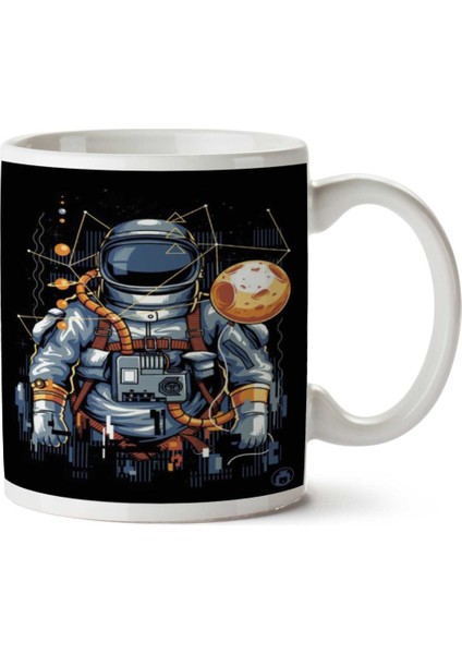 Uzay Astronot Iki Tarafı Baskılı Kupa Bardak
